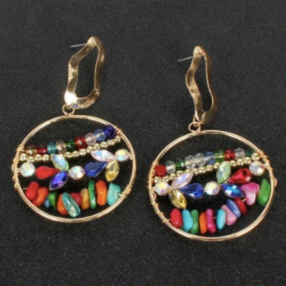 New, bohemian multicolored bead circular earrings - Picture 2 of 8